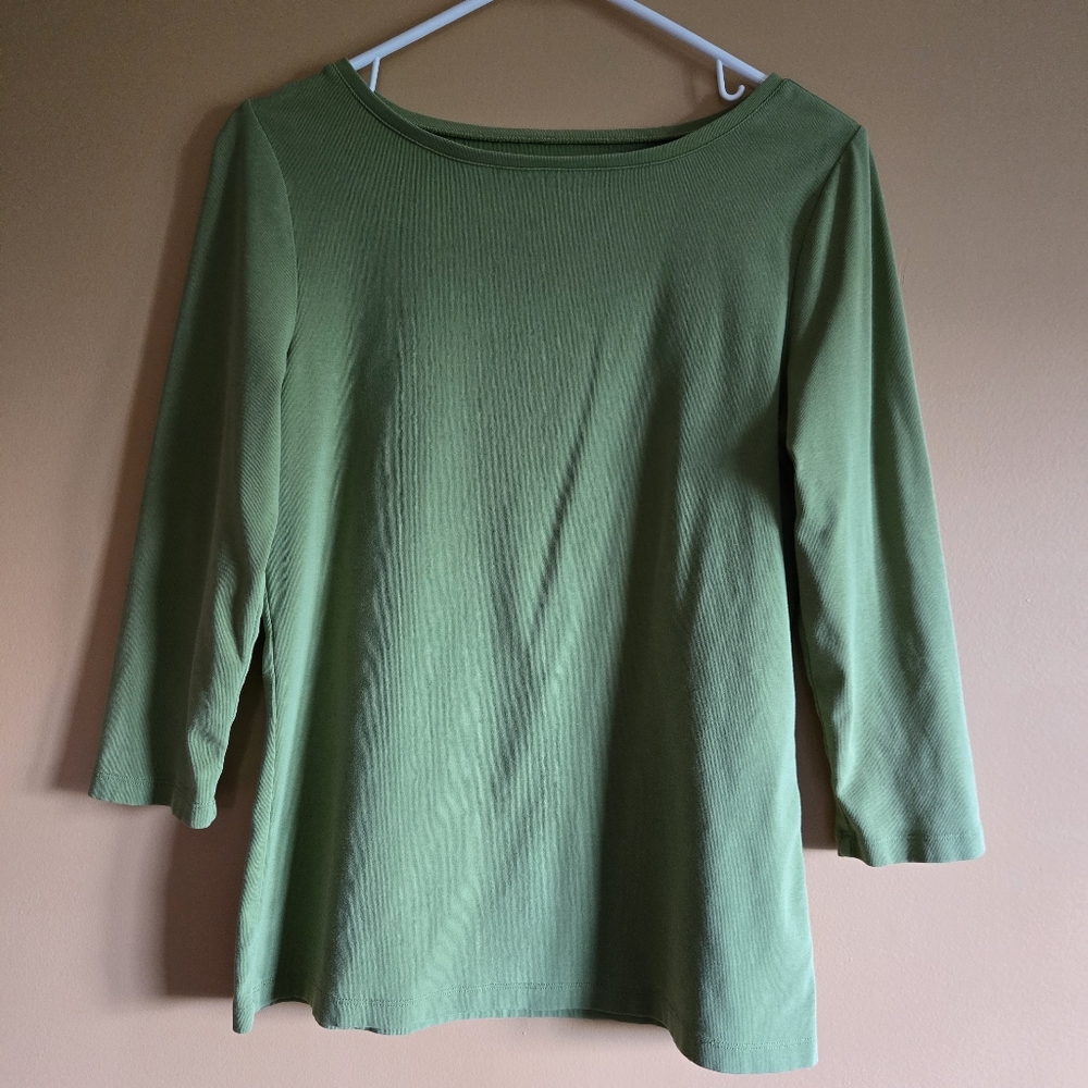 Talbots 1/4 Sleeved Green Top, PTP=17.5"